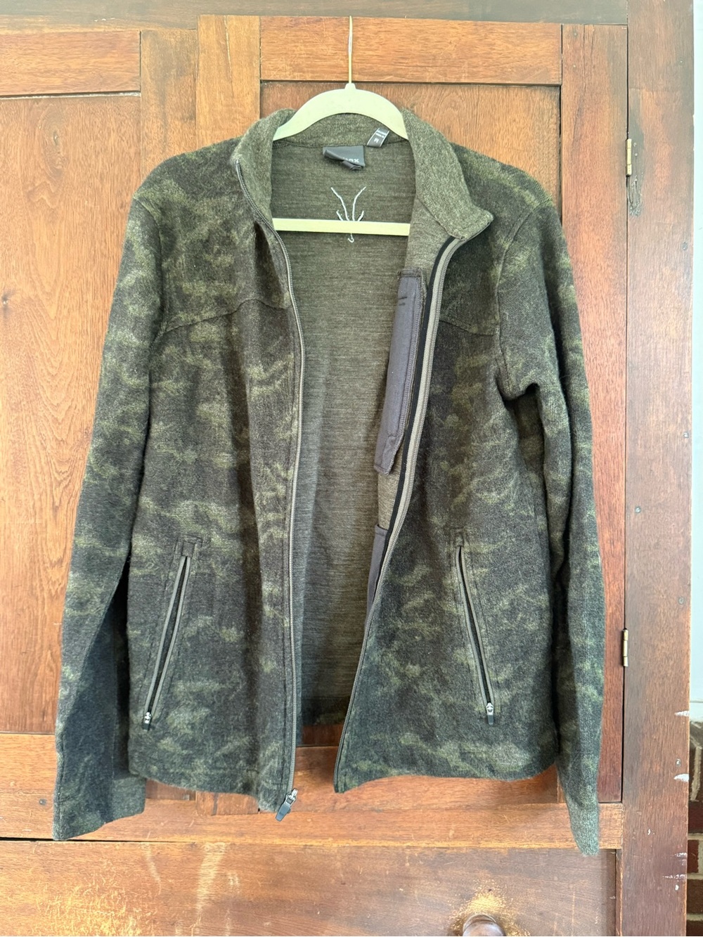 ibex green camo  Merino Crew Neck Zip Up Sweater
